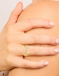 Waterproof Gold Plated Stainless Steel Cubic Zirconia Multi Waves Ring - link has visual effect only