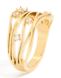 Waterproof Gold Plated Stainless Steel Cubic Zirconia Multi Waves Ring - link has visual effect only