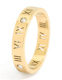 Featuring waterproof gold plated stainless steel with roman numerals and cubic zirconia band ring side detail view - link has visual effect only