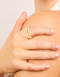 Waterproof Gold Plated Stainless Steel Cubic Zirconia Band & Smooth Rings 3-Pack - link has visual effect only