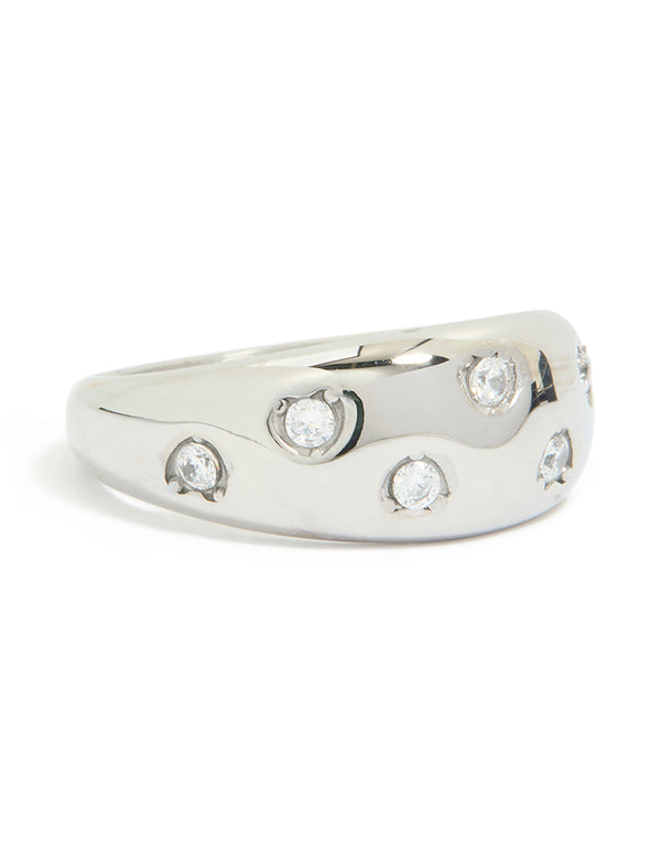 Waterproof Stainless Steel Spotty Diamante Band Ring