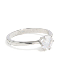 Introducing a waterproof stainless steel diamante solitaire band ring in silver and clear stone with statement styling side detail view - link has visual effect only