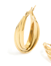 Waterproof Gold Plated Stainless Steel Layered Huggie Earrings - link has visual effect only