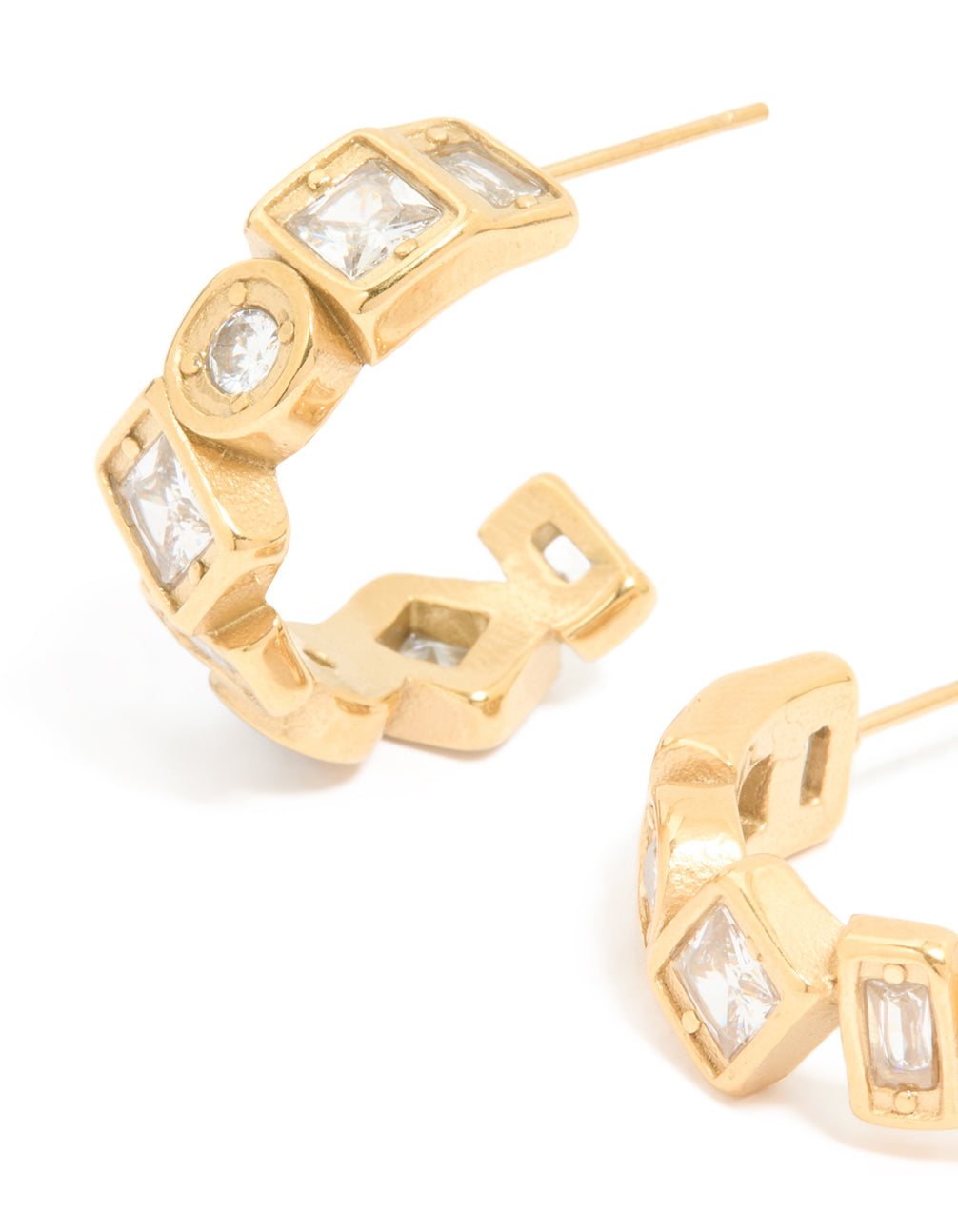 Waterproof Gold Plated Stainless Steel Cubic Zirconia Mixed Cut Hoop Earrings