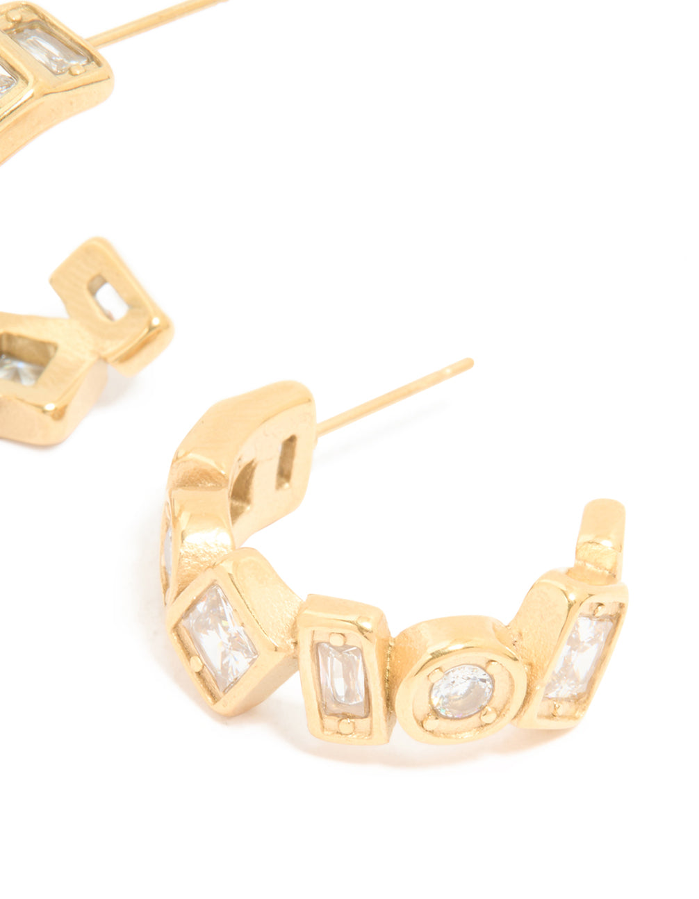 Waterproof Gold Plated Stainless Steel Cubic Zirconia Mixed Cut Hoop Earrings