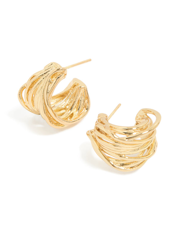 Waterproof Gold Plated Stainless Steel Multi Row Huggie Earrings