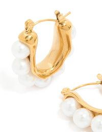 Waterproof Gold Plated Stainless Steel Pearl Puffy Hoop Earrings - link has visual effect only
