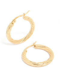 Waterproof Gold Plated Stainless Steel Twisted Medium Hoop Earrings - link has visual effect only