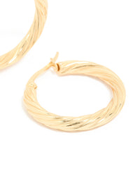 Waterproof Gold Plated Stainless Steel Twisted Medium Hoop Earrings - link has visual effect only
