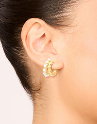 Waterproof Gold Plated Stainless Steel Pearl & Disc Hoop Earrings - link has visual effect only