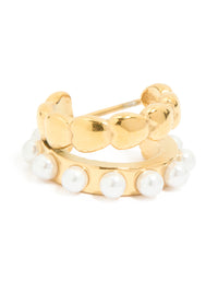 Waterproof Gold Plated Stainless Steel Pearl & Disc Hoop Earrings - link has visual effect only