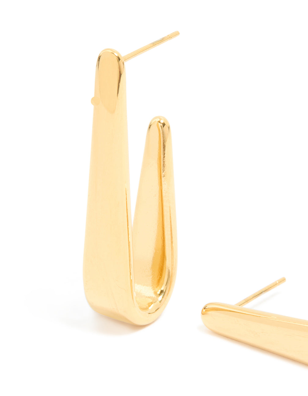 Designed with waterproof gold plated stainless steel long drop hoop earrings featuring closure close up view