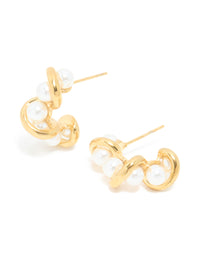 Waterproof Gold Plated Stainless Steel Pearl Wire Hoop Earrings - link has visual effect only