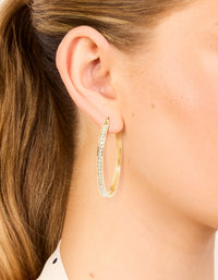 Waterproof Gold Plated Stainless Steel Diamante Hoop Earrings 45 MM - link has visual effect only