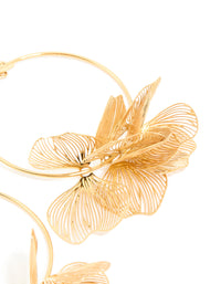 Waterproof Gold Plated Stainless SteelEtched Flower Hoop Earrings - link has visual effect only