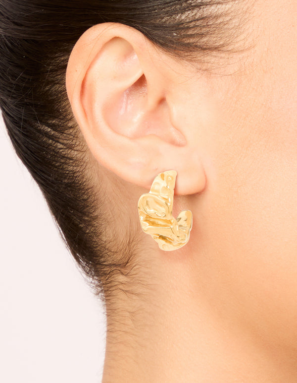Waterproof Gold Plated Stainless Steel Crater Hoop Earrings