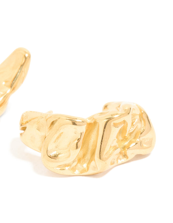 Waterproof Gold Plated Stainless Steel Crater Hoop Earrings