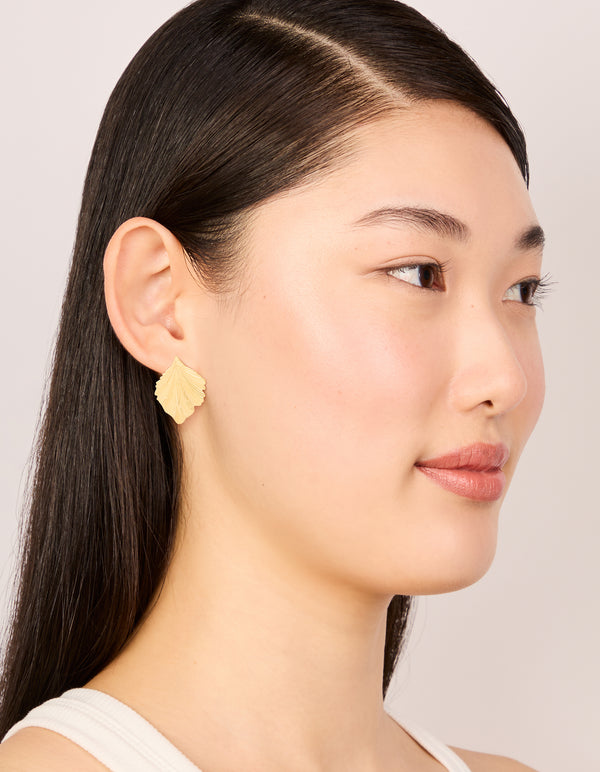 Waterproof Gold Plated Stainless Steel Textured Leaf Earrings