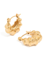 Waterproof Gold Plated Stainless Steel Chunky Detailed Hoop Earrings - link has visual effect only