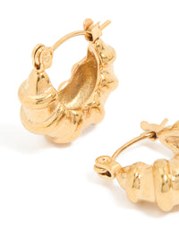 Waterproof Gold Plated Stainless Steel Chunky Detailed Hoop Earrings - link has visual effect only
