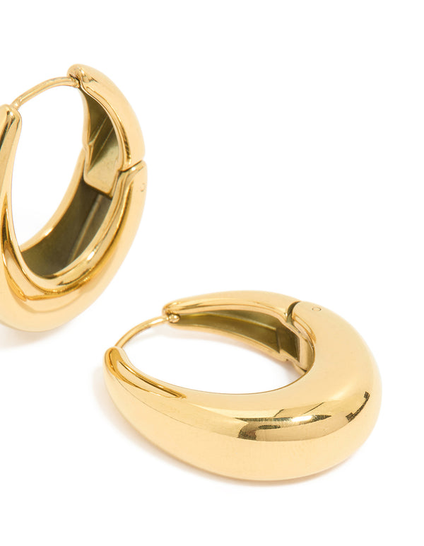 Waterproof Gold Plated Stainless Steel Oval Hanging Hoop Earrings