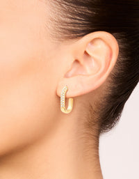 Waterproof Gold Plated Stainless Steel Diamante Half Oval Hoop Earrings - link has visual effect only