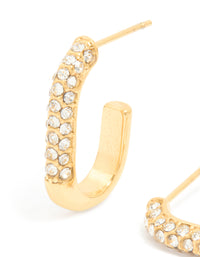 Waterproof Gold Plated Stainless Steel Diamante Half Oval Hoop Earrings - link has visual effect only