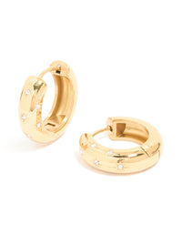Waterproof Gold Plated Stainless Steel Diamante Star Huggie Earrings - link has visual effect only