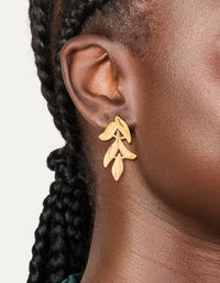 Waterproof Gold Plated Stainless Steel Cascading Leaf Drop Stud Earrings - link has visual effect only
