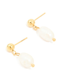 Waterproof Gold Plated Stainless Steel Pearl & Ball Stud Drop Earrings - link has visual effect only