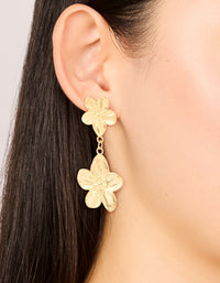 Waterproof Gold Plated Stainless Steel Flower Pearl Drop Earrings - link has visual effect only