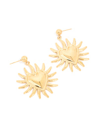 Waterproof Gold Plated Stainless Steel Heart Flower Statement Earrings - link has visual effect only