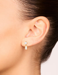 Waterproof Gold Plated Stainless Steel Cubic Zirconia Round & Baguette Drop Earrings - link has visual effect only