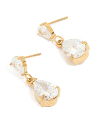 Waterproof Gold Plated Stainless Steel Cubic Zirconia Dainty Drop Earrings - link has visual effect only