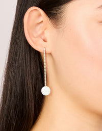 Waterproof Gold Plated Stainless Steel Pearl Diamante Cup Chain Drop Earrings - link has visual effect only