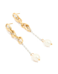 Waterproof Mixed Metal Stainless Steel Pearl Drop Chain Earrings - link has visual effect only