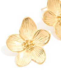 Waterproof Gold Plated Stainless Steel Textured Flower Earrings - link has visual effect only