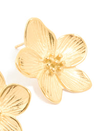 Waterproof Gold Plated Stainless Steel Textured Flower Earrings - link has visual effect only