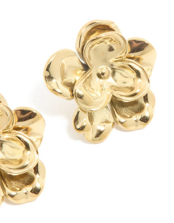 Waterproof Gold Plated Stainless Steel Mini Double Daisy Earrings