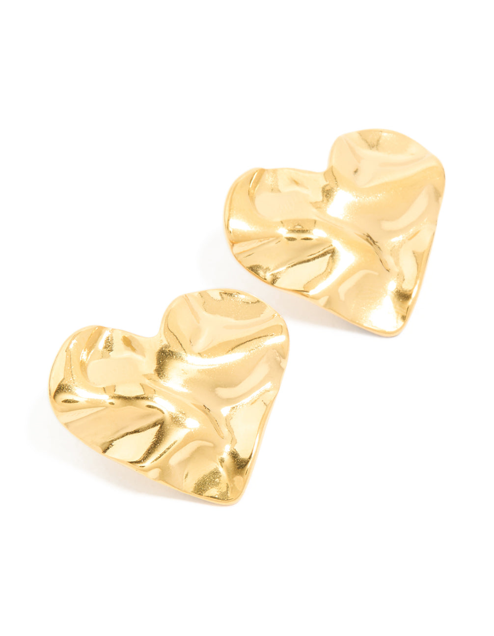 Waterproof Gold Plated Stainless Steel Crinkle Heart Stud Earrings