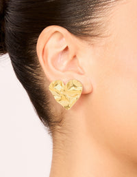 Waterproof Gold Plated Stainless Steel Crinkle Heart Stud Earrings - link has visual effect only