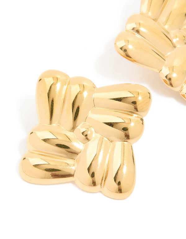 Waterproof Gold Plated Stainless Steel Crossover Square Stud Earrings