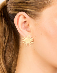 Waterproof Gold Plated Stainless Steel Sun Statement Stud Earrings - link has visual effect only