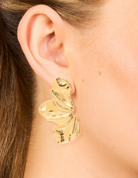 Waterproof Gold Plated Stainless Steel Crinkle Flower Stud Earrings - link has visual effect only