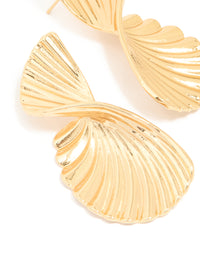 Waterproof Gold Plated Stainless Steel Twisted Textured Stud Earrings - link has visual effect only