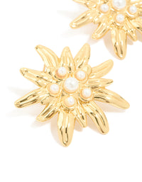 Waterproof Gold Plated Stainless Steel Freshwater Pearl Urchin Stud Earrings - link has visual effect only