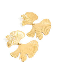 Waterproof Gold Plated Stainless Steel Double Ribbed Fan Drop Earrings - link has visual effect only