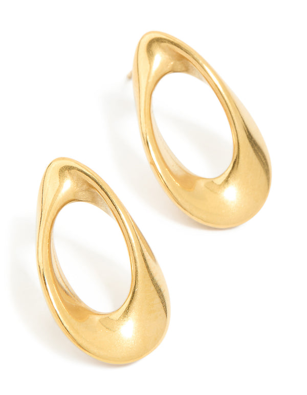 Waterproof Gold Plated Stainless Steel Mini Open Teardrop Earrings