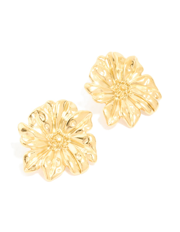 Waterproof Gold Plated Stainless Steel Daisy Petal Statement Earrings