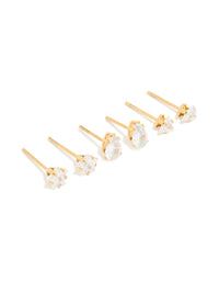 Waterproof Gold Plated Stainless Steel Cubic Zirconia Mixed Cut Stud Earrings 3-Pack - link has visual effect only